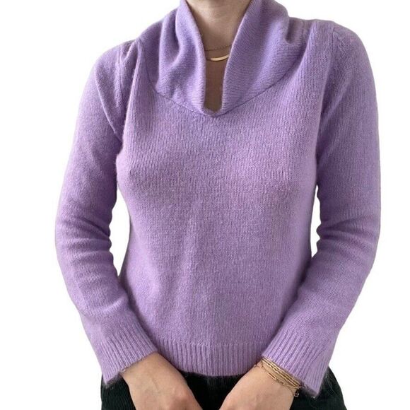 Vintage Rafella Womens Lavender Angora Fluffy Blend Cowl Neck Sweater Sz M - Picture 8 of 9